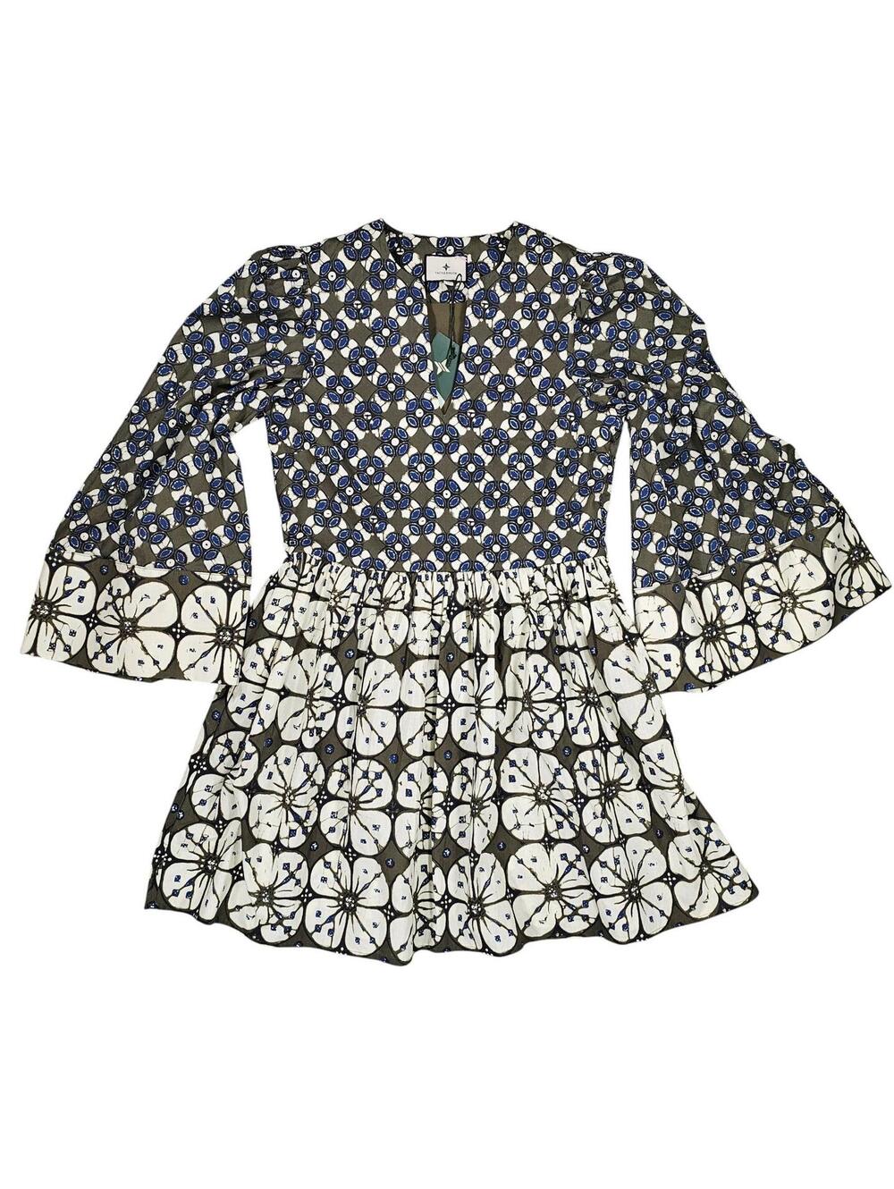 Tuckernuck Cottagecore Batik Print Izzie Dress Long Bell Sleeve Blue XS NWT - Picture 5 of 11